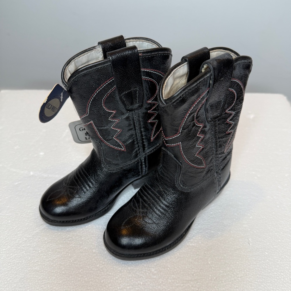 Old West Black Leather Cowboy Boots, Toddler Size